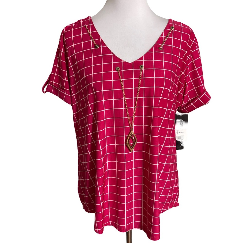 Ashley Blue Fuchsia Checkered Blouse